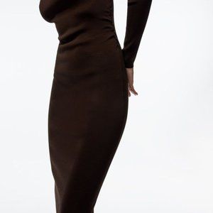 ZARA Brown Ribbed One Sleeve Bodycon Dress